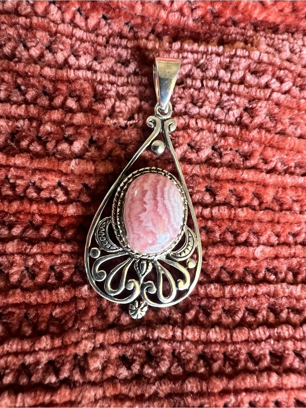 Sterling Silver Pendant with Pink Rhodochrosite Oval Stone